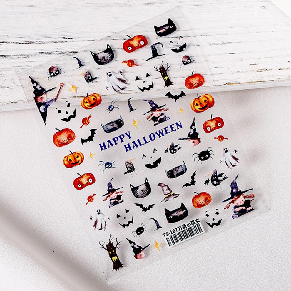 Black Halloween Nail Stickers 5D Embossed Selfadhesive Cat Bat Pumpkin Ghost For Diy Manicure