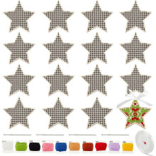 31pcs Wooden Star Cross Stitch Blanks Kit, Compatible with DIY Hand Embroidery, 10 Pcs Cords, Pendant Blanks for Sewing & Ornaments