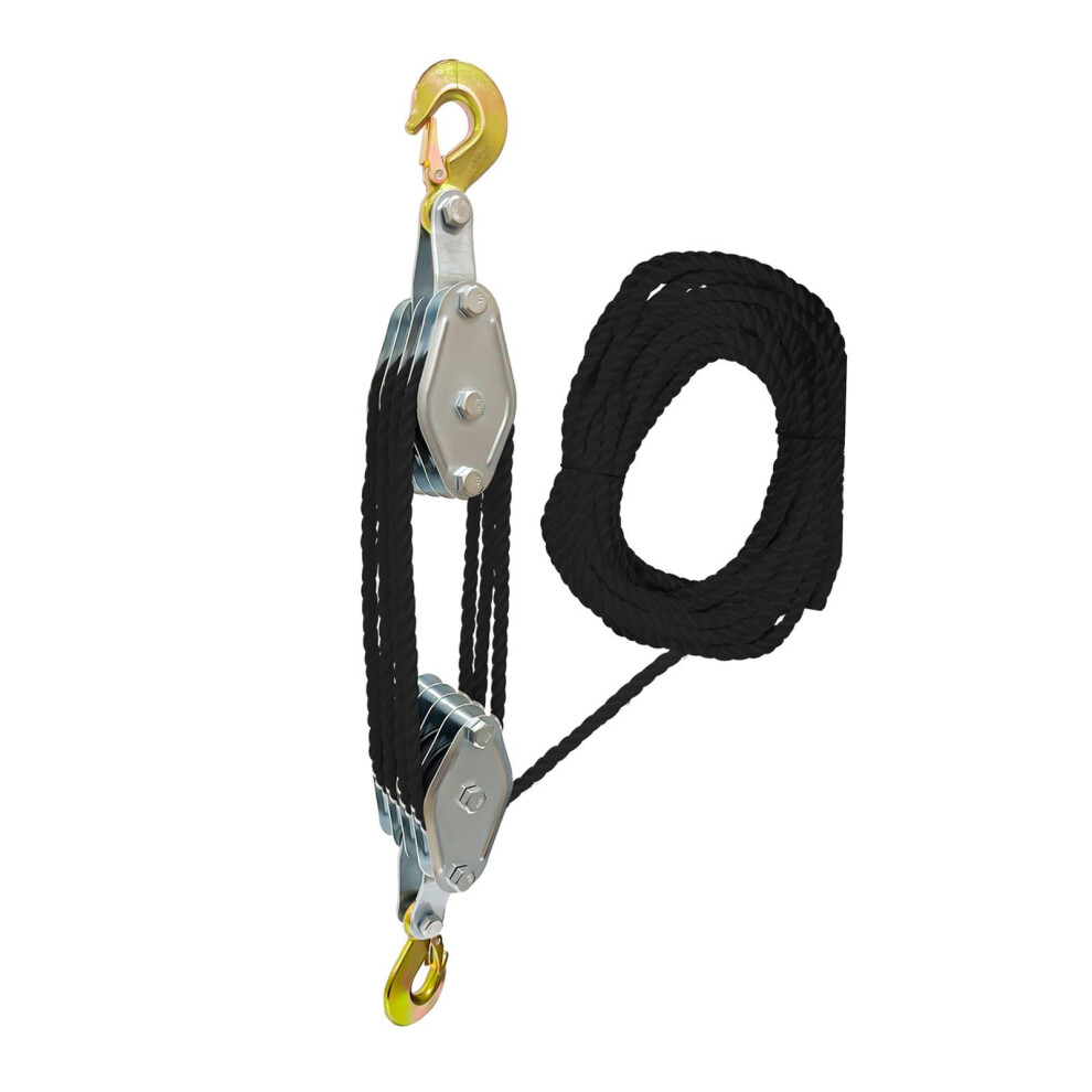 Baosity 4-Wheel Manual Lifting Pulley Block & Tackle, 270 Rotating Rope Hoist, Heavy Duty, 20M Black Rope 9048212676539