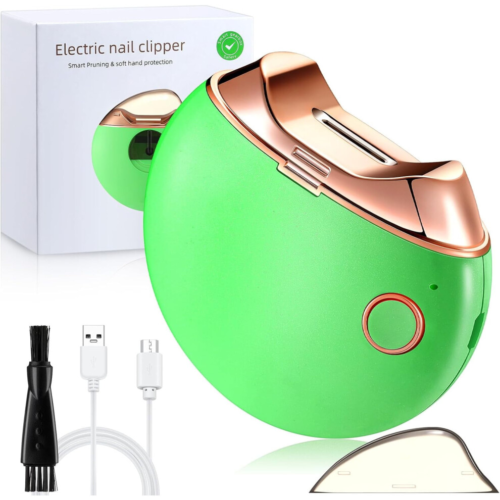 Green Automatic Nail Clipper, Electric Nail Trimmer For Fingernails, Safe Nail Cutter Scissors, Gift For Elderly, Adults, Children, Caregivers (Green)