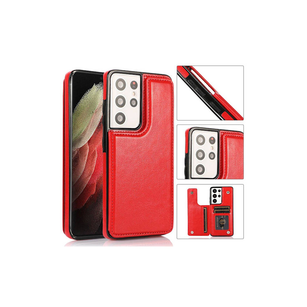 Compatible With Samsung Galaxy S21 Ultra - Stylish Case With Card Holder Red 9048212677840