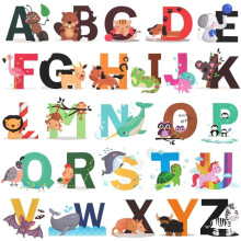 EIMELI Alphabet Wall Stickers Decals, Removable Animal ABC Vinyl Wall Stickers for Kids Nursery Bedroom Living Room