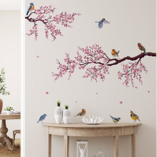 YiFudd Tree Wall Decal Large Tree Wall Decal Peach Tree Twig Mural Tree Blowing In The Wind Wall Decal Flower Wall Decal Nursery Decal