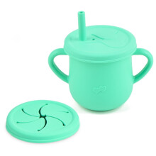 2 in 1 Food Grade Silicone Baby Drinking Cup Snack Cup, Portable Double Handle Straw Mug, Unbreakable Large Diameter Infant Sippy Water Cup BPA Free