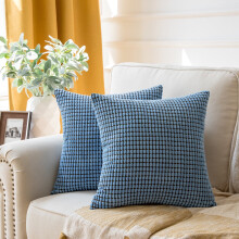 Soft Corduroy Corn Striped Velvet Series Decorative Throw Pillow, 22" x 22", Light Blue, 2 Pack