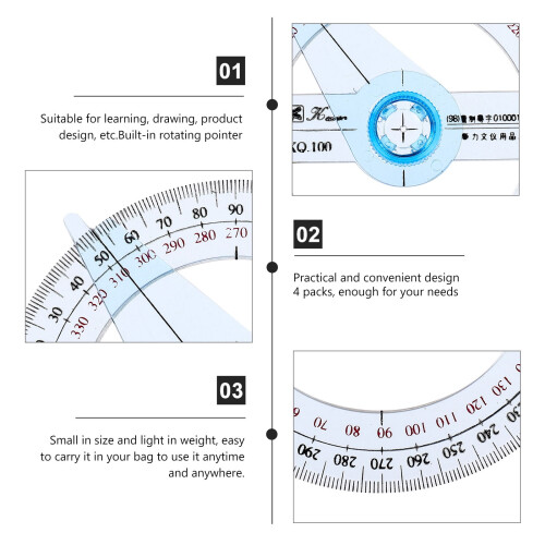 Eease 4Pcs Protractor Set with Ruler & Circle Tool 1
