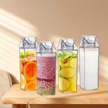 4Pcs 500ml Transparent Plastic Square Water Bottle, 2 Spouts Leak-Proof, Large Capacity, Portable Milk Carton Mug - Compatible with Wekvgz
