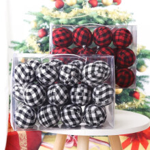 Manfiter 24Pcs Christmas Balls Ornaments White Red Black Buffalo Plaid Fabric Bulbs Christmas Tree Hanging Ornament for Xmas Party, 2.75" in Dia