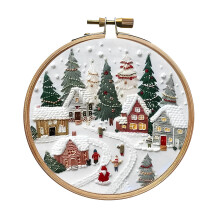 Christmas Embroidery Kit Xmas Themed Embroidery Pattern with Hoop Needles Threads DIY Embroidery Set for Adults Beginners