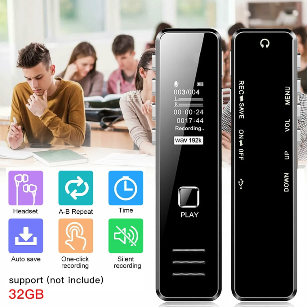 Digital Voice Recorder Voice Activated Recorder For Lectures,Meetings,Interviews,Mini Portable Tape Dictaphone With Playback Black 9399596006789