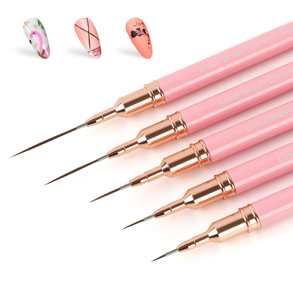 Pink Nail Art Liner Brushes Set 5Pcs Precision Metal Pens For Fine Detail And Professional Designs