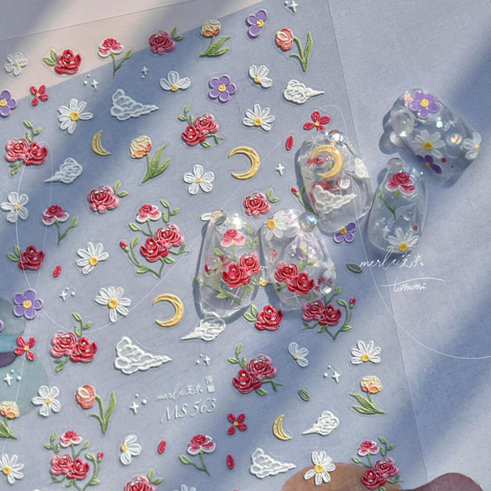 5D Embossed Floral Nail Art Stickers SelfAdhesive LongLasting Raised Flower Design Decals
