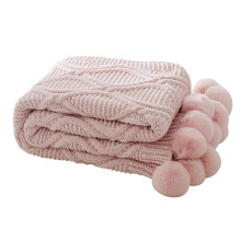 Ultra Soft Chenille Throw Blanket with Handmade Pom Poms, 50x60 Cozy Knitted Blanket for Bed and Sofa (Geometry Pink)