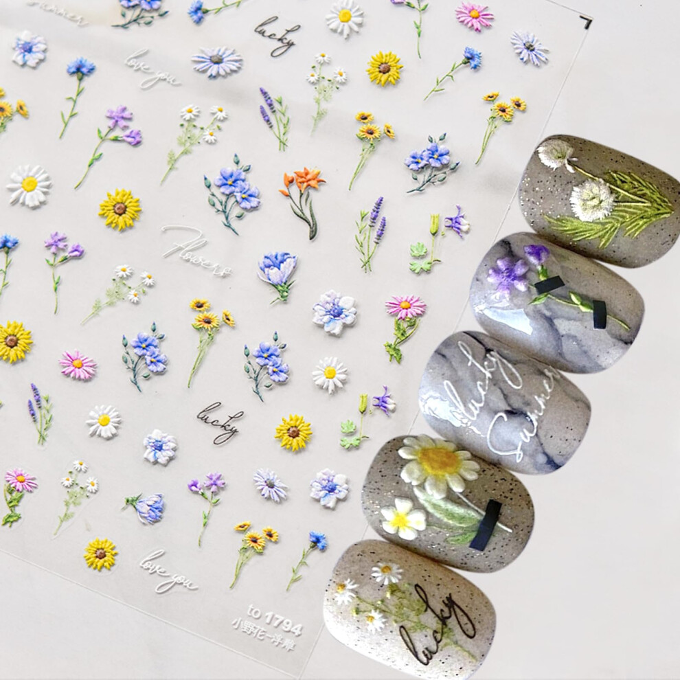 5D Embossed Flower Nail Art Stickers SelfAdhesive Floral Decals for Manicure and Crafts