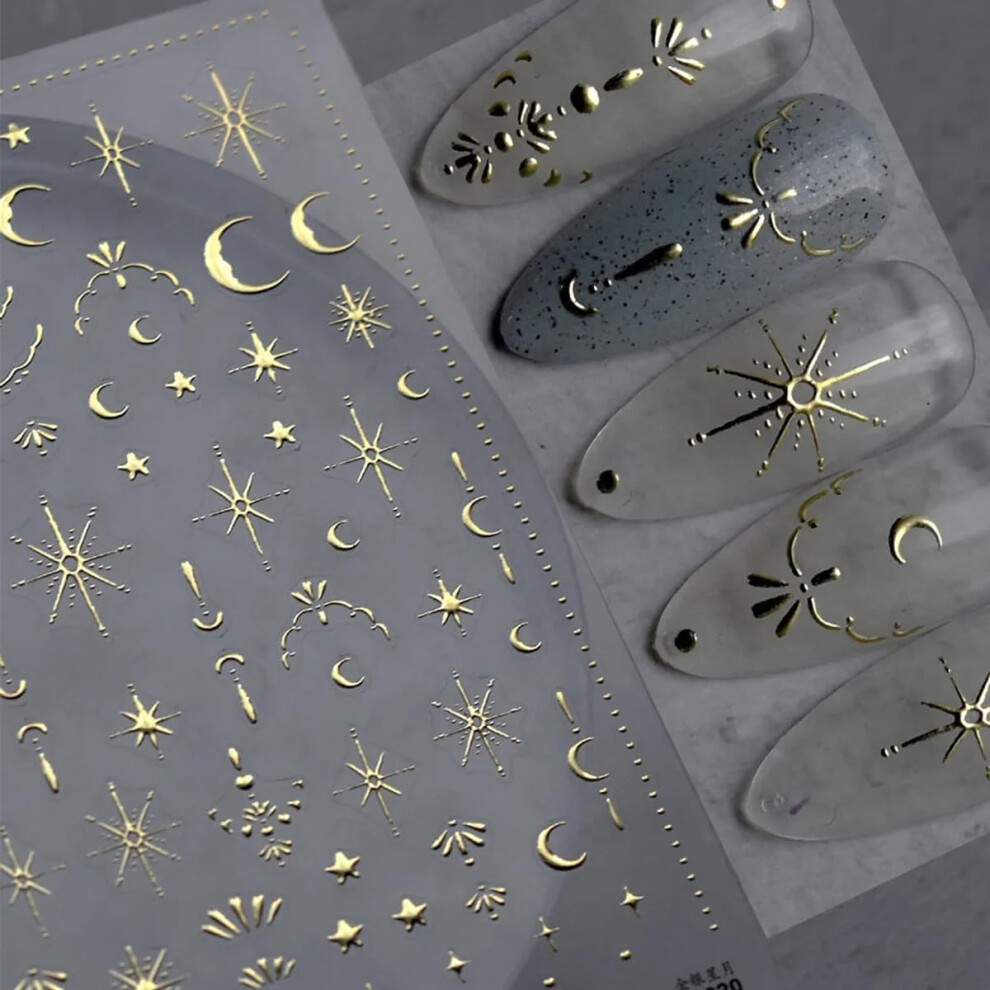 Gold Moon Star Nail Art Stickers 3D Selfadhesive Decals With Luxury Embossed Finish For Manicure