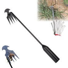 Long Handle Weeding Tool with 4 Teeth Weed Puller, Ergonomic Grip Manganese Steel for Garden Yard