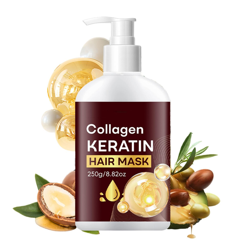 Keratin Hair Mask with Collagen, Deep  for Damaged Hair, Split Ends and Frizz Control, 250g
