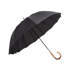 42 Inch Windproof Golf Umbrella Large Stick with Wooden Hook Handle Fast Drying for Rain and Sun Black