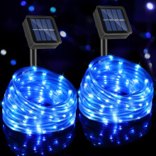 Solar Outdoor Lights, 2 Pack 23ft 50 LED Waterproof Rope String Lights with 8 Modes for Christmas Party Garden Patio Yard Decor, Blue