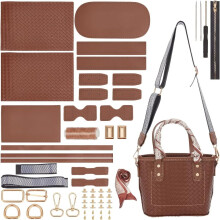 DIY PU Leather Shoulder Bag Making Kit, Compatible with Leather Silk Ribbon Tote Craft, Handmade Crossbody Bag Tool Set, Brown