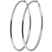 Classic Round Hoop Silver Earrings in Stainless Steel - 6.4 cm Silver