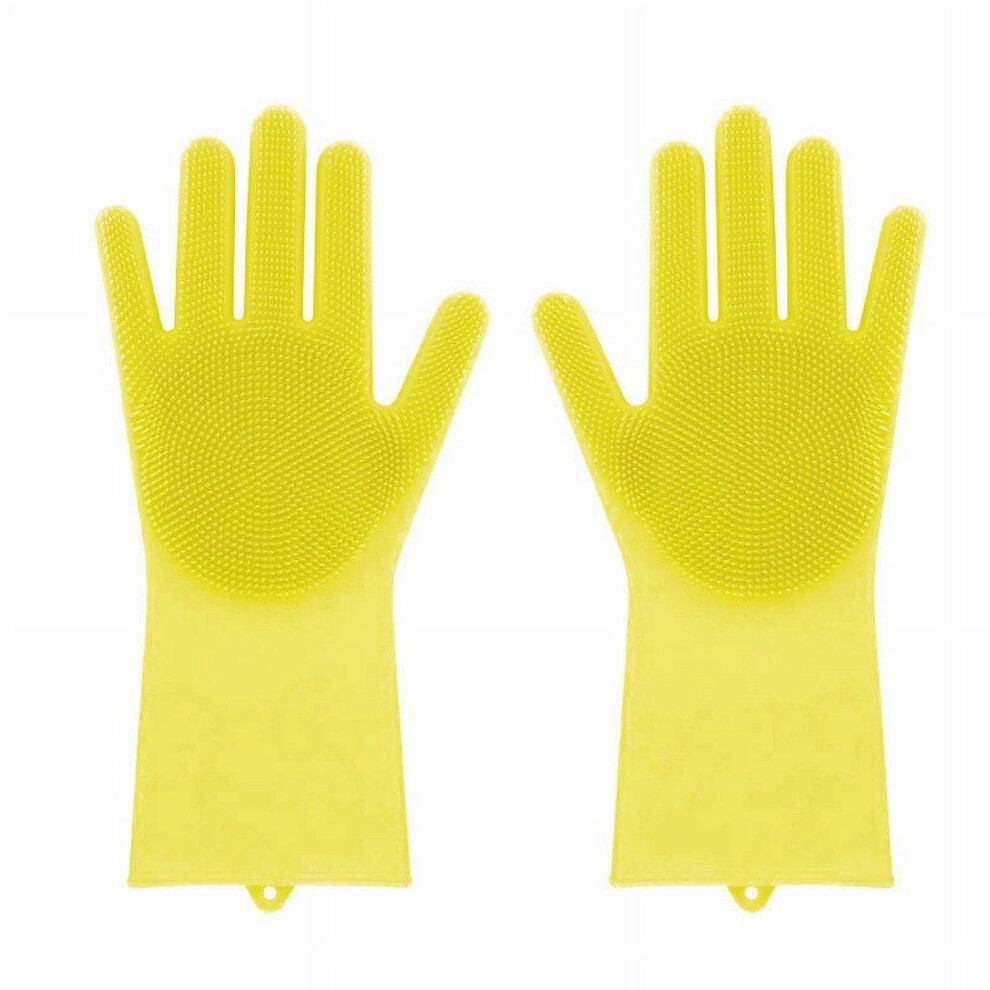 1-2 Pairs Silicone Cleaning Brush Scrubber Gloves Heat Resistant Dish Washing