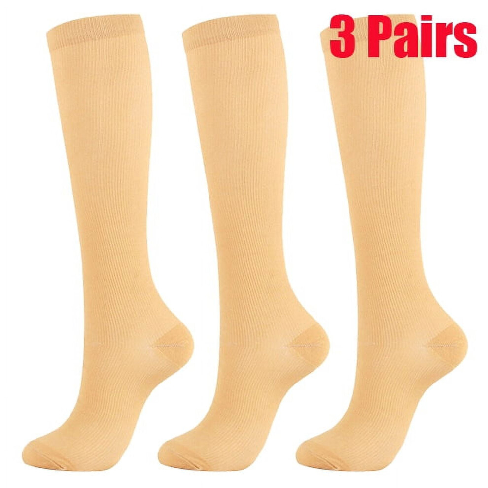 3 Pairs Women Graduated Compression Knee High Socks 15-20 mmHg