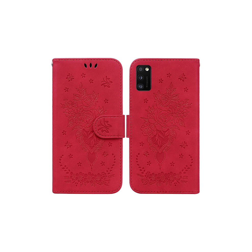 Case For Compatible With Samsung Galaxy A41 With Butterfly Rose Embossed Leather Red 9048212735076