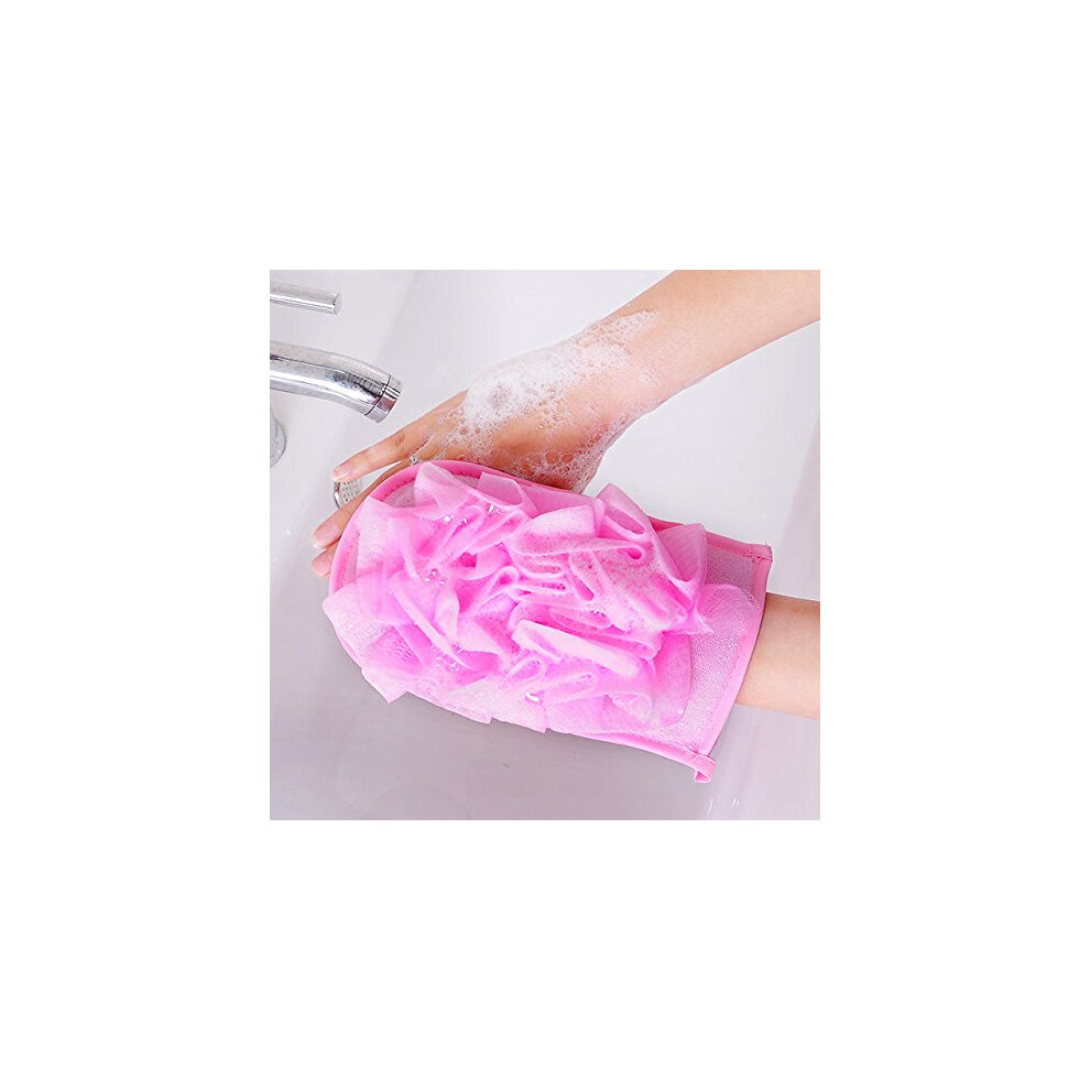 Pink Body Exfoliating Gloves Shower Scrubber For Women Body Massage Bath Spa