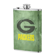Packers Flagon Hip Flask for Men, 8oz Food-grade Stainless Steel Leather Pocket Flask, Compatible with Outdoor Sports, Camping, Ultralight Portable