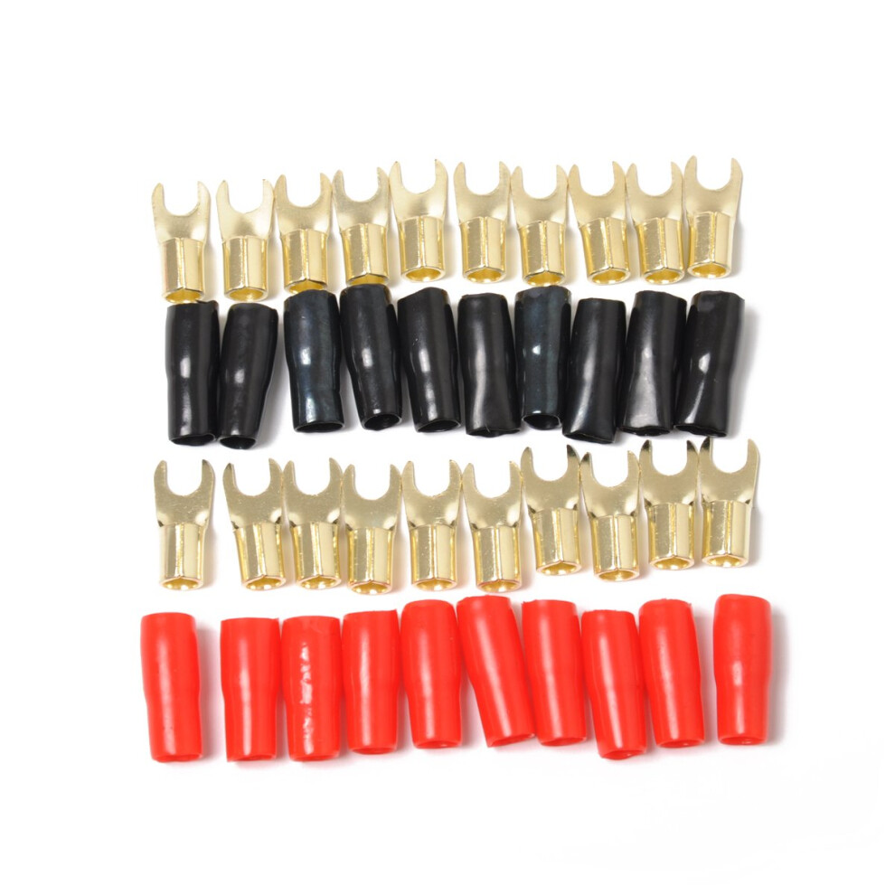 10 Pairs Copper Gold Plated 8 Gauge Strip Spade Terminal Spade Fork Adapters Connectors Plugs Crimp Barrier 9048212791386
