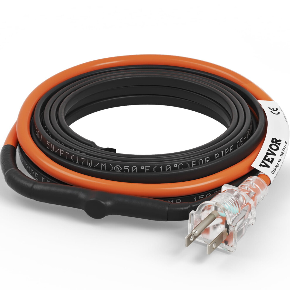 Vevor Self-Regulating Heat Tape 5W/Ft, 18-Ft For Pipe Freeze Protection, Compatible With Pvc, Metal & Plastic Pipes, 120V 9048212791645