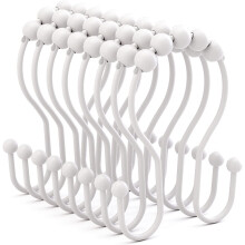 Shower Curtain Hooks 12 Pcs, Rust Proof Smooth Glide Rings, White, compatible with Standard Shower Rods