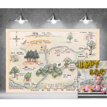 7x5ft Fabric Happy Birthday Bear Home Map Photography Backdrops for Kids 1st Birthday Background 100 Acre Woods Bear