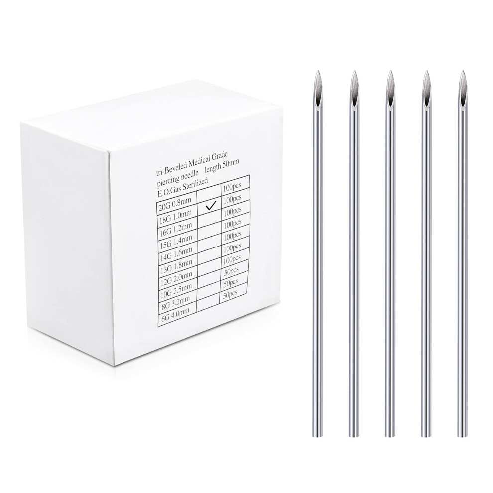 100PCS 18G Piercing Needles Sterile Stainless Steel Hollow Design for Ear Nose Navel Lip
