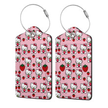 Hello Kitty 2Pc Stainless Steel Ring Leather Luggage Tags, Compatible with ID Holder, Waterproof, 2.9" * 4.6", for Travel