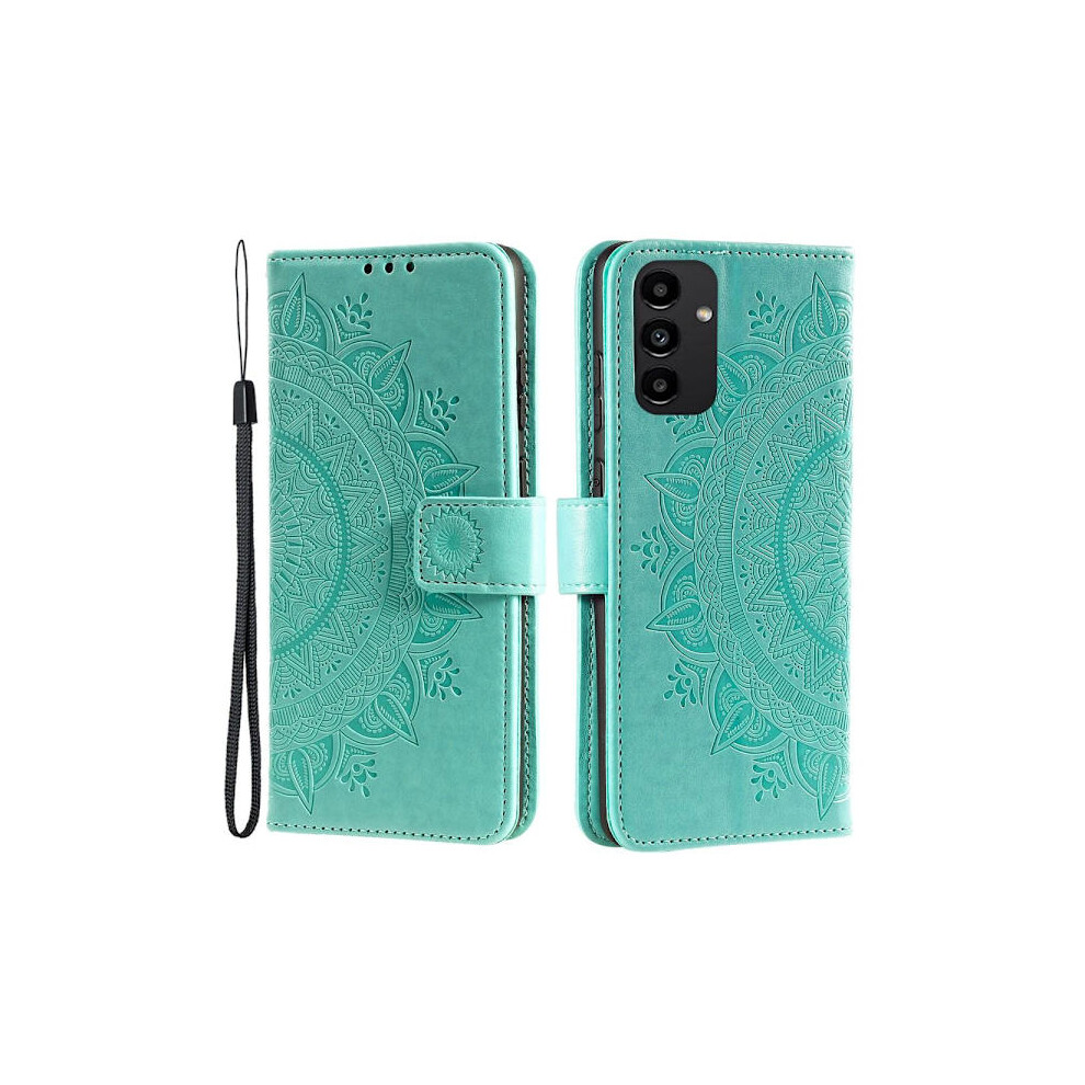 Skalo Compatible With Samsung A13 4G Mandala Wallet Case - Turquoise Turquoise Green 9058772549860