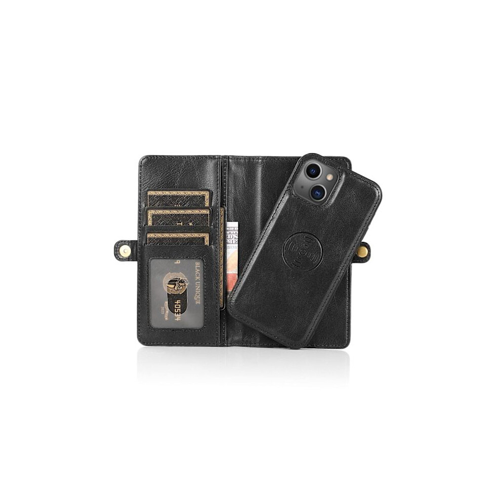 Compatible With Iphone 15 - Luxury Leather Wallet Case With Silicone Cover And Card Holder Black 9058772549969