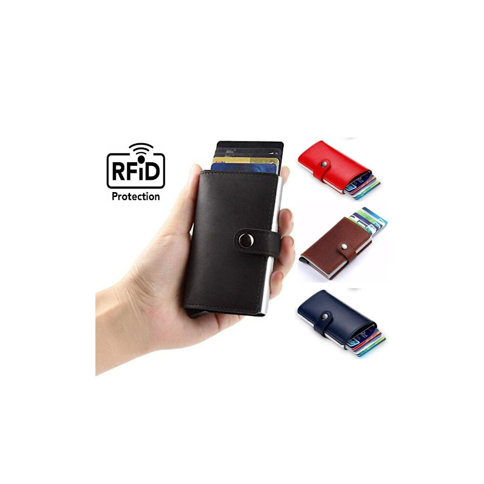 Pop Up Card Holder Aluminum Leather Rfid & Nfc Protection Bill Compartment Black 9058772048936