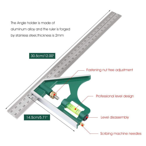Combination Universal Adjustable Stainless Steel Multifunctional Combination Try Set Right Angle Ruler Measurement Tools C38 1