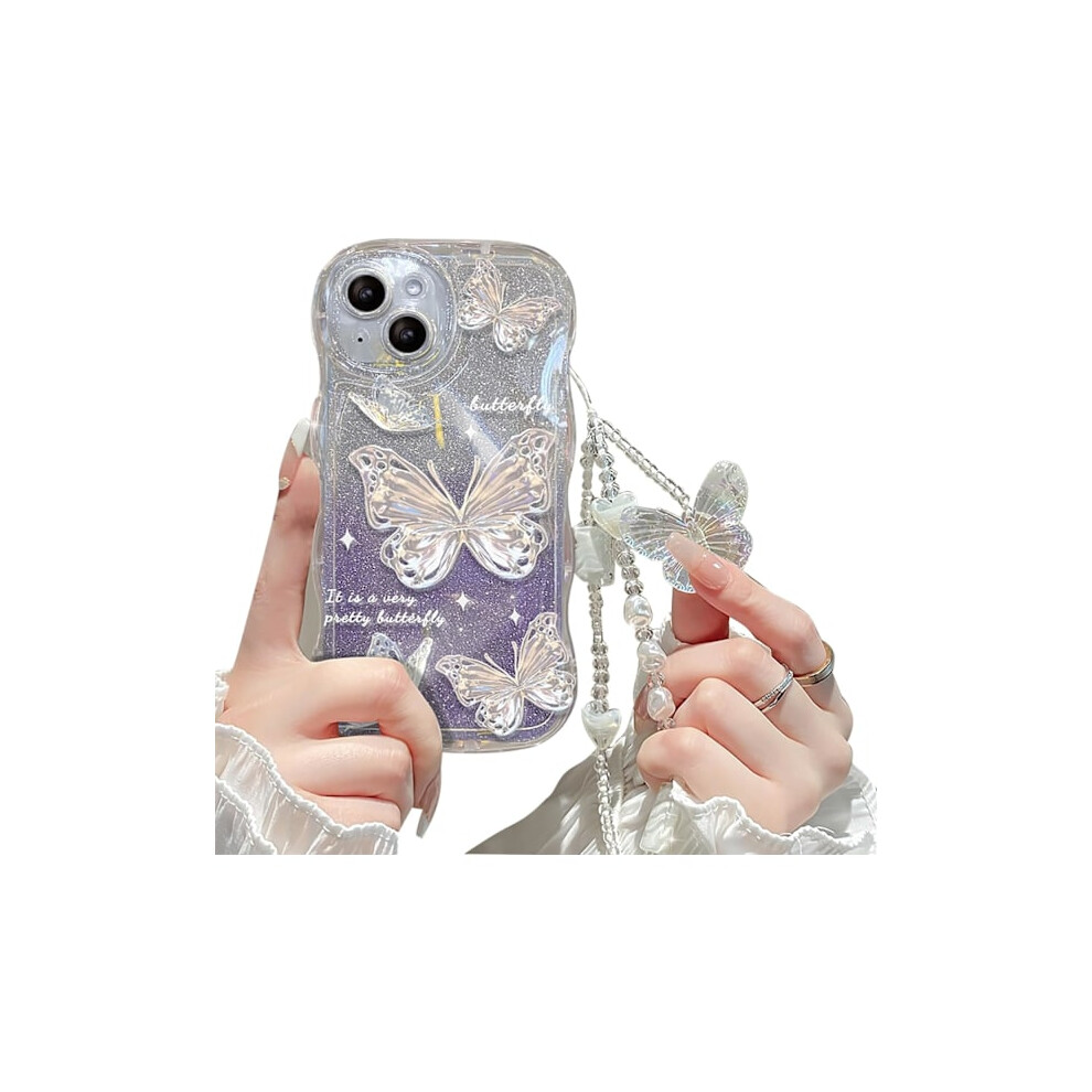 Compatible With Iphone, Cute Butterfly Glitter Bling Shockproof Case With Bracelet For Women/Girls, For Iphone 12 Mini Purple 9058772050397
