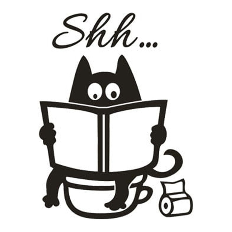 Cute Cat Shh Toilet Removable Art Vinyl Mural Home Room Decor Wall Stickers 9058772050816
