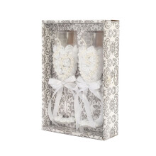 Weis 1 Pair of Bridal and Groom Champagne Flutes Elegant Flower Imitation Pearl Decor Drinking Glasses