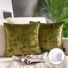 Phantoscope Patterned Velvet Tailored Edge Decorative Throw Pillow, 18" x 18", Light Green, 2 Pack