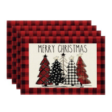 Xubond Christmas Placemats Set of 4, Plaid Tree Design for Holiday Dining, Kitchen Table Decor, Indoor Outdoor Party Mats