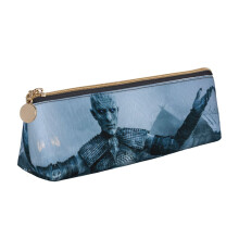 Game Of Thrones Triangle Pen Pouch, Black Leather Pencil Case with Zipper, Compatible with Fountain Pens, Markers, Makeups, Coins - White