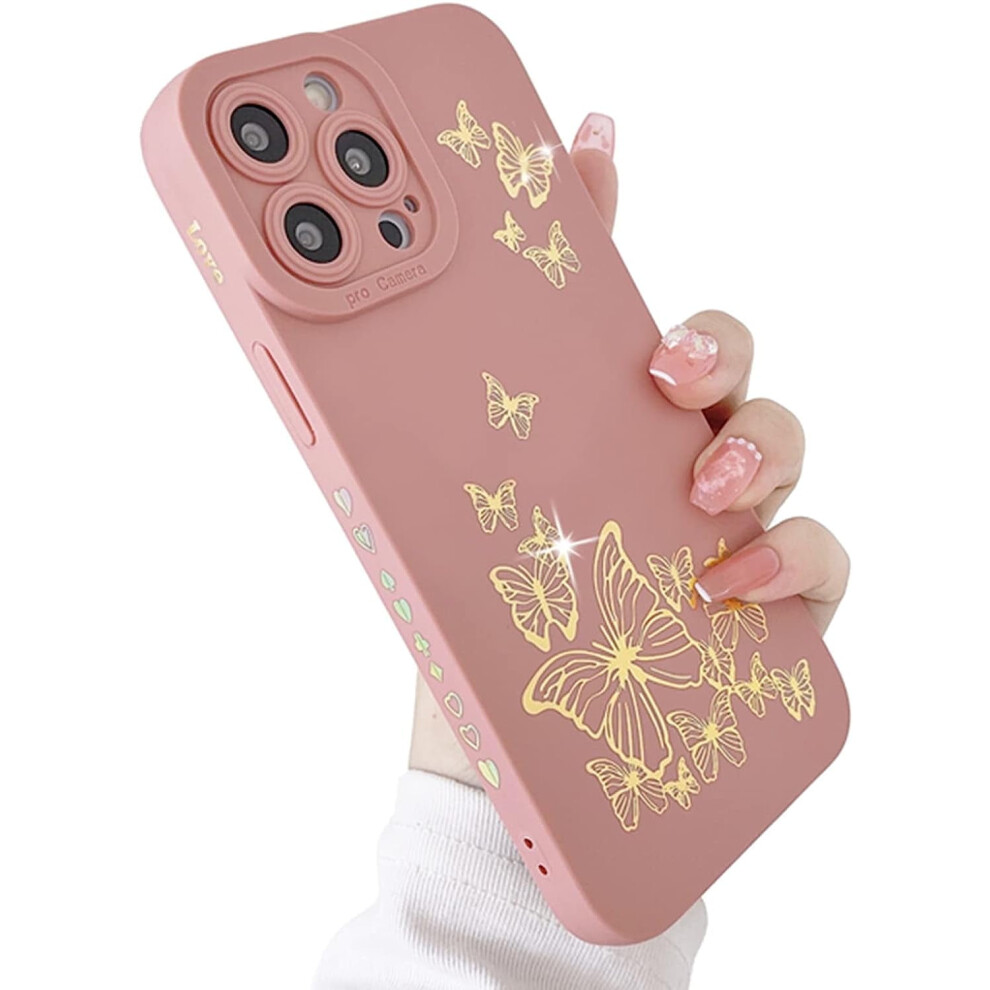 Compatible With Iphone 13 Pro Max Case, Butterfly & Heart Soft Silicone Shockproof Full-Protection Case For Women, 6.7" Pink 9322103928366