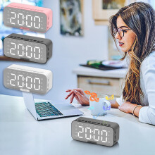 Jacenvly Portable Bluetooth Speaker with LED Mirror, Digital Alarm Clock, Stereo Sound, Mini Wireless Audio for Phone - White