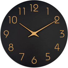 Wall Clock 10" Black - Silent Battery Operated, Minimalist Rose Gold Numbers, Non-Ticking Decor for Living Room, Kitchen, Office