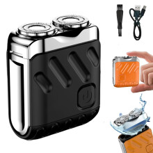 Electric Shaver for Men with DoubleRing Floating Blades, IPX7 Waterproof Rotary Razor Black